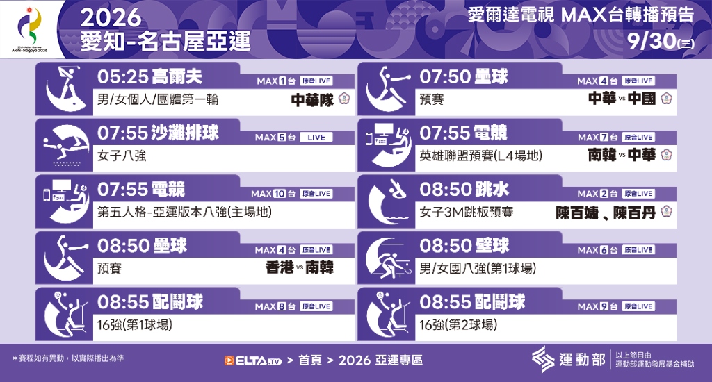 2026 愛知-名古屋亞運 鎖定愛爾達電視