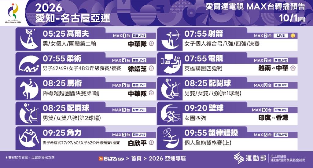 2026 愛知-名古屋亞運 鎖定愛爾達電視