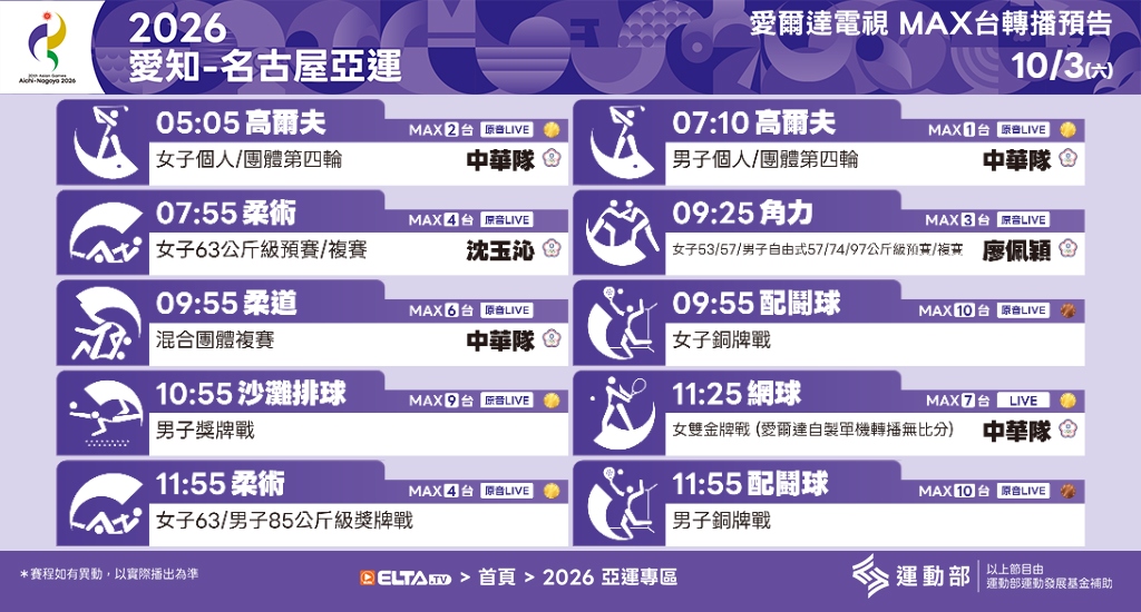 2026 愛知-名古屋亞運 鎖定愛爾達電視
