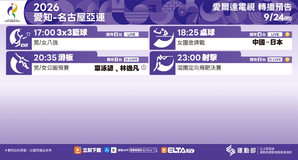2026 愛知-名古屋亞運 鎖定愛爾達電視