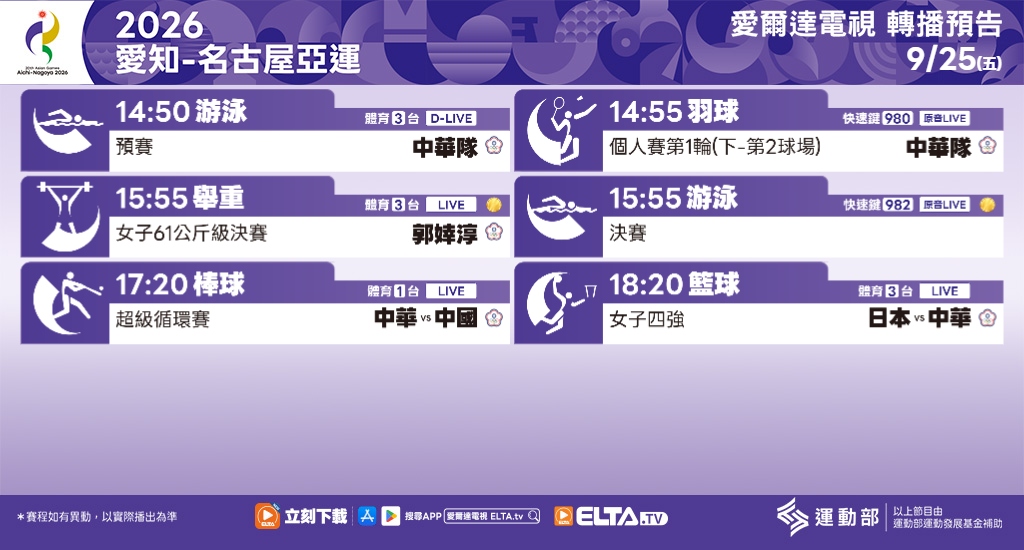 2026 愛知-名古屋亞運 鎖定愛爾達電視