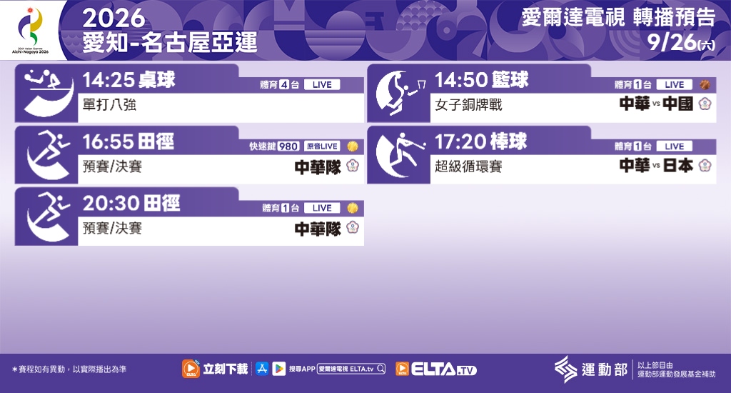 2026 愛知-名古屋亞運 鎖定愛爾達電視