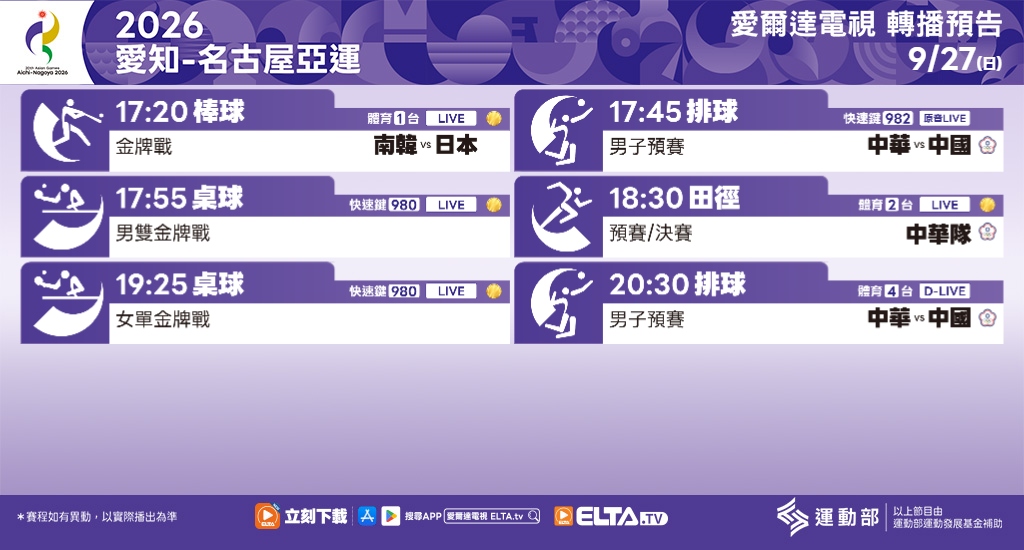 2026 愛知-名古屋亞運 鎖定愛爾達電視
