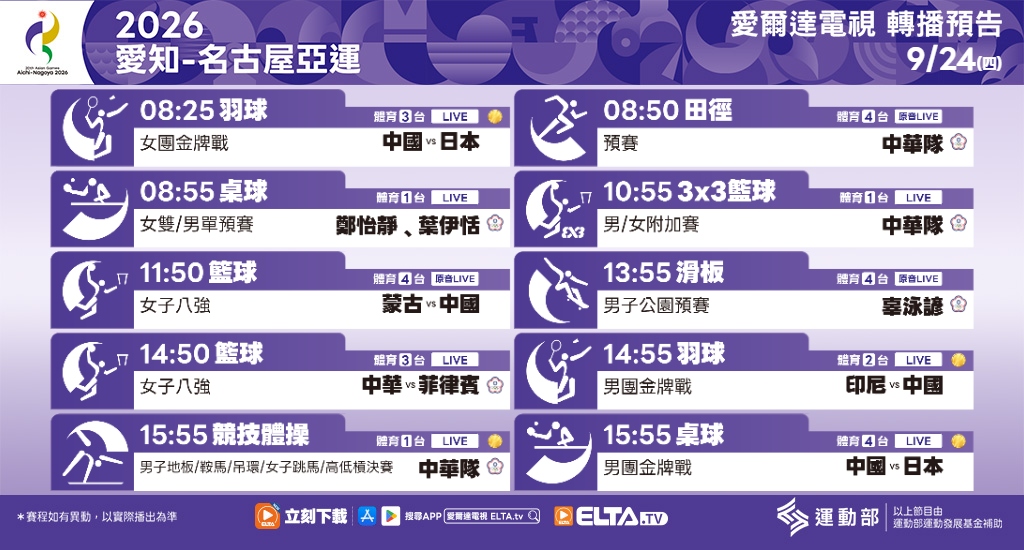 2026 愛知-名古屋亞運 鎖定愛爾達電視
