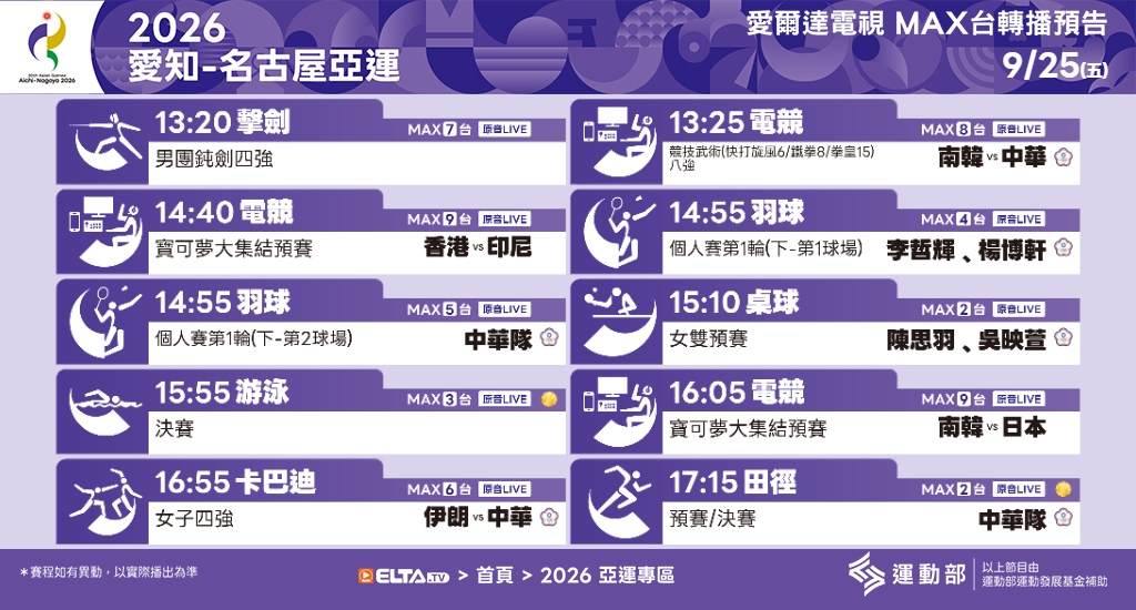 2026 愛知-名古屋亞運 鎖定愛爾達電視