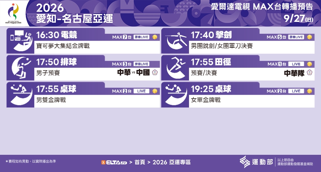 2026 愛知-名古屋亞運 鎖定愛爾達電視