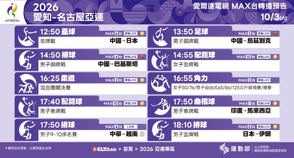 2026 愛知-名古屋亞運 鎖定愛爾達電視