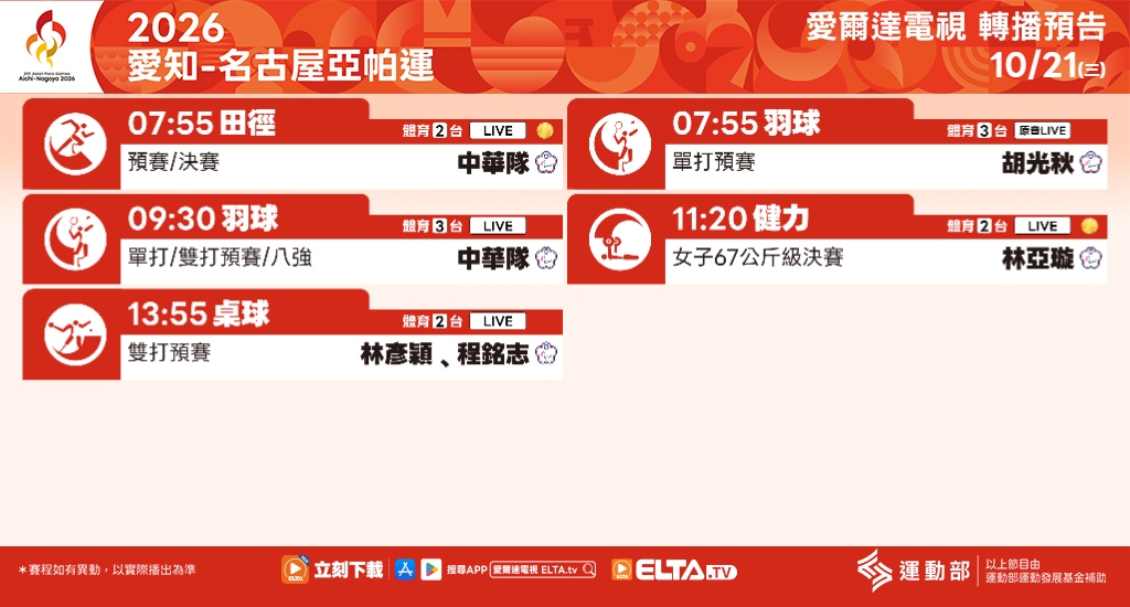 2026 愛知-名古屋亞帕運 鎖定愛爾達電視